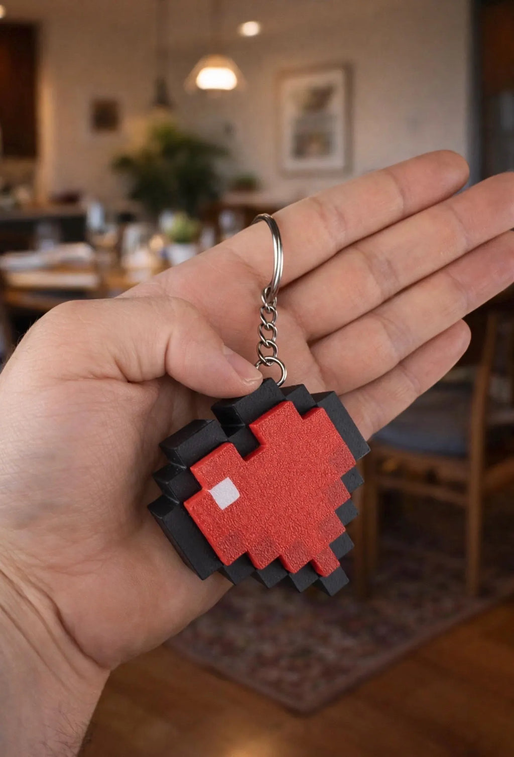 8-Bit Pixel Heart Keychain – Retro Gamer Accessory, Red Love Keyring